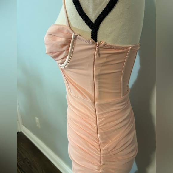 Oh Polly “Cherish Me”  Midi Women’s Dress with Mesh Overlay & Ruche Size 6 - Picture 6 of 10